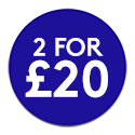 Blue promotional roundel reading: 2 for £20