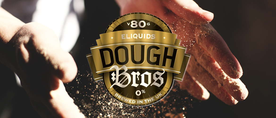 A baker making dough, alongside the Dough Bros E-liquid logo.
