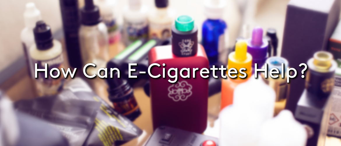 A table full of e-cigarettes, eliquids and other accessories