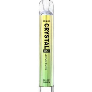 A Crystal Bar disposable vape in the flavour lemon & lime on a white background