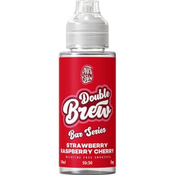A 100ml short fill bottle of Double Brew e-liquid in the flavour strawberry raspberry cherry