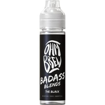 A 50ml short fill bottle of Ohm Brew Badass Blends vape juice in the flavour the black