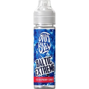 A 50ml short fill bottle of Ohm Brew Baltic Extreme vape juice in the flavour iced raspberry sorbet