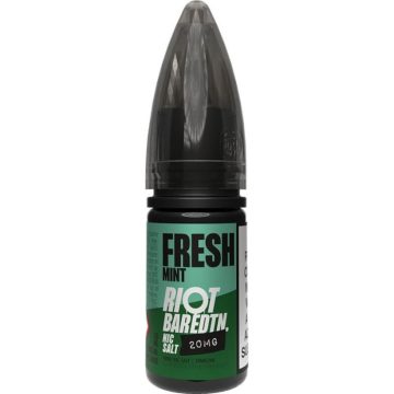 A 10ml bottle of Riot BAR EDTN nic salt vape juice in the flavour fresh mint on a white background