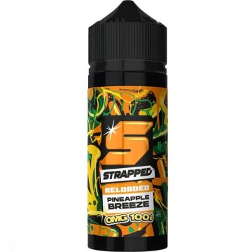 A 10ml short fill bottle of Strapped Reloaded e-liquid in the flavour pineapple breeze