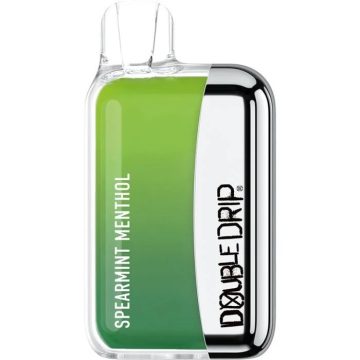 A Double Drip disposable vape in the flavour spearmint menthol on a white background