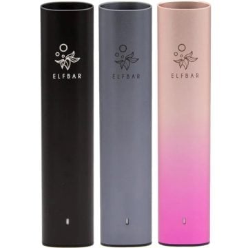 Three Elf Bar Mate 500 pod vape kits in assorted colours on a white background