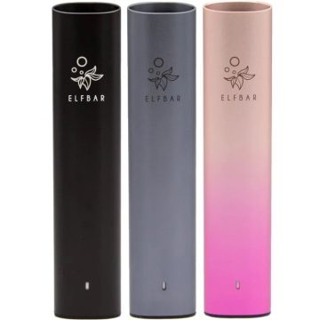 Three Elf Bar Mate 500 pod vape kits in different colour variations on a white background