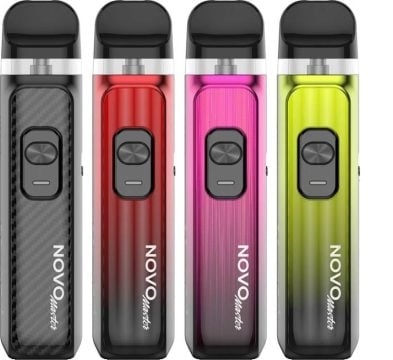 Four SMOK Novo Master pod vape kits in different colour variations on a white background