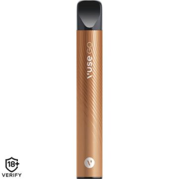A Vuse GO 700 disposable vape in the flavour creamy tobacco on a white background
