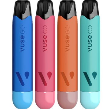 Four Vuse GO Reload 1000 pen kits in assorted colours on a white background