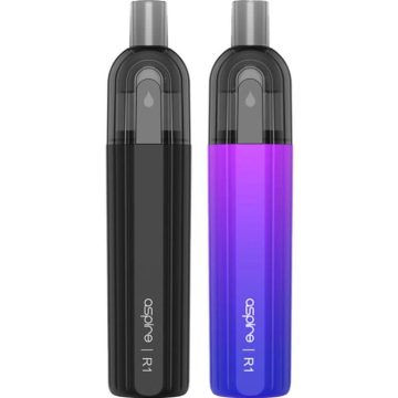 Two Aspire One Up R1 refillable disposable vapes in black and blue on a white background