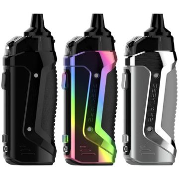Three Geekvape B60 Aegis Boost vape kits in assorted colours on a white background
