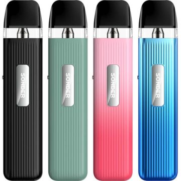 Four Geekvape Sonder Q refillable pod vape kits in assorted colours on a white background