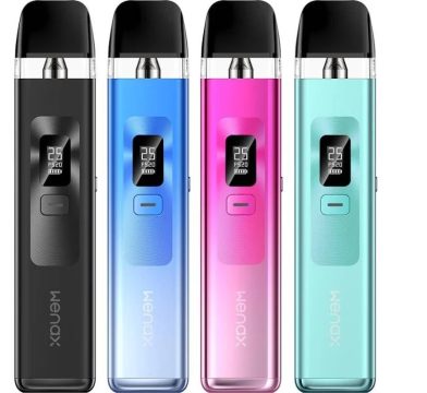Four Geekvape Wenax Q pod vape kits in assorted colours on a white background