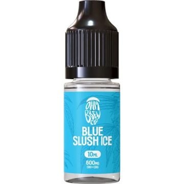 A 10ml bottle of Ohm Brew CBD vape juice in the flavour blue slush ice