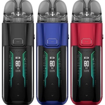 Three Vaporesso LUXE XR Max pod kits on a white background