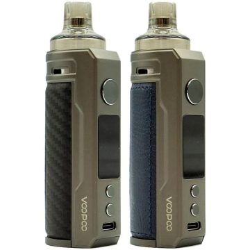 Two VOOPOO Drag S pod vape kits in blue and black on a white background