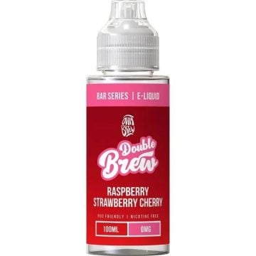 A 100ml short fill bottle of Double Brew raspberry strawberry cherry vape juice