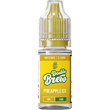 A 10ml bottle of Double Brew pineapple ice nic salt vape juice