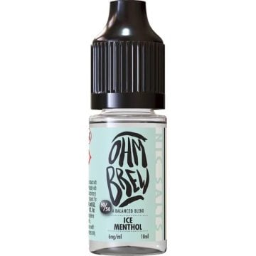 A 10ml bottle of Ohm Brew 50/50 ice menthol nic salt vape juice