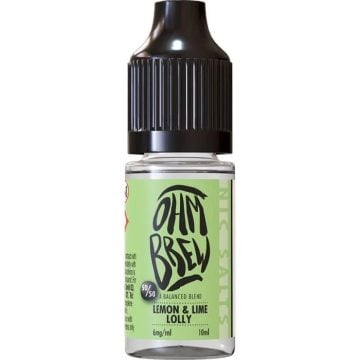 A 10ml bottle of Ohm Brew 50/50 nic salt lemon & lime lolly vape juice