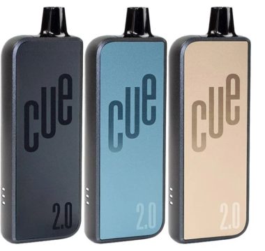 Three CUE 2.0 pod vape kits in assorted colours