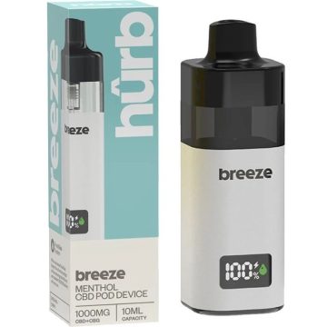 A Hurb Breeze CBD vape kit and pod in the flavour menthol