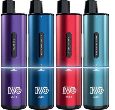 Four IVG Air 4 in 1 big puff pod vape kits in assorted colours