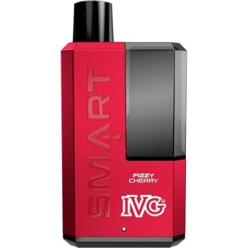 An IVG Smart 5500 disposable vape in the flavour fizzy cherry on a white background