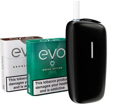 A Ploom X Advanced heated tobacco kit with two packs of EVO tobacco sticks