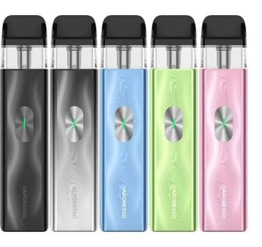 Five Vaporesso XROS 4 Mini pod kits in assorted colours on a white background