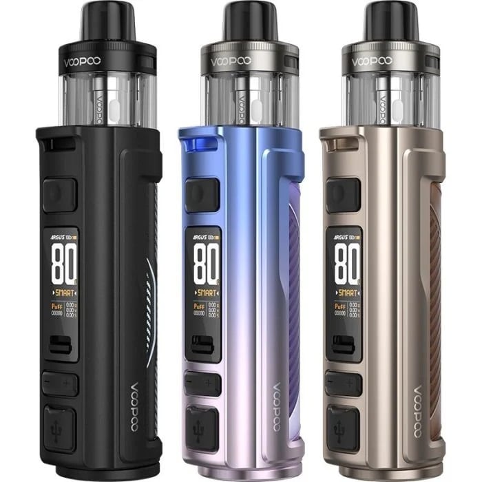 Three VOOPOO Argus Pro 2 vape kits in assorted colours