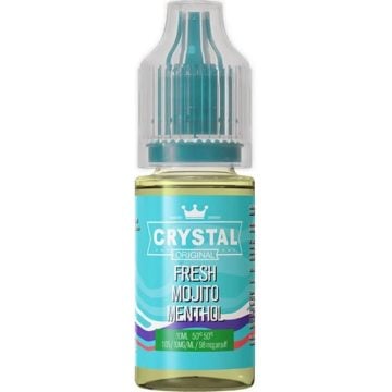 A 10ml bottle of Crystal Salts nic salt vape juice in the flavour fresh mojito menthol on a white background