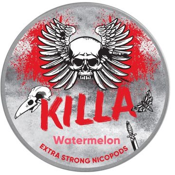 A can of Killa nicopod nicotine pouches in the flavour watermelon