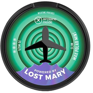 A can of Lost Mary Airplane Mode nicotine pouches in the flavour max polar mint