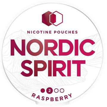 A can of Nordic Spirit nicotine pouches in the flavour raspberry