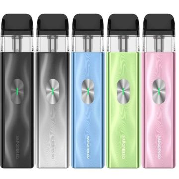 Five Vaporesso XROS 4 Mini vape kits in assorted colours on a white background