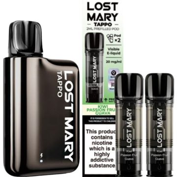 A Lost Mary Tappo pod vape kit alongside two Lost Mary Tappo pods