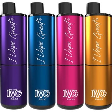 Four IVG 2400 4 in 1 pod vape kits in assorted colours