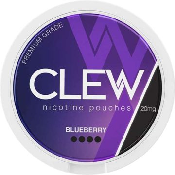 A can of CLEW nicotine pouches in the flavour blueberry