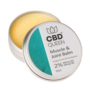 A tin of CBD Queen Muscle & Joint Balm on a white background