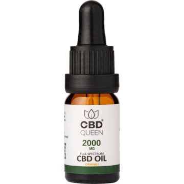 A bottle of CBD Queen full spectrum CBD oral oil on a white background