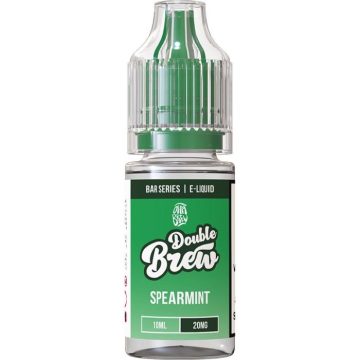 A 10ml bottle of spearmint Double Brew nic salts on a white background
