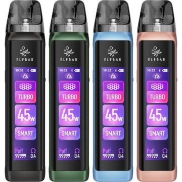 Four Elf Bar ELFX Ultra pod vape kits in assorted colours on a white background