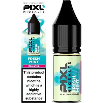 A 10ml bottle of fresh mint PIXL Nic Salts vape juice on a white background