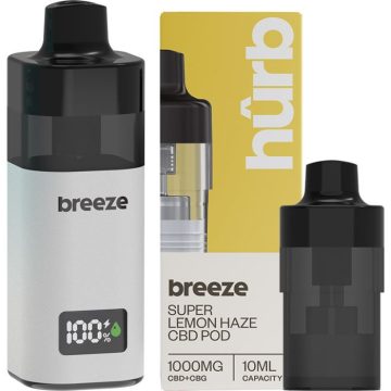 A Hûrb Breeze CBD big puff vape kit alongside a Hûrb Breeze vape pod