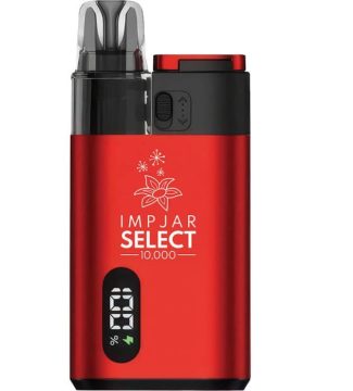 A red Imp Jar Select 10K pod vape kit on a white background