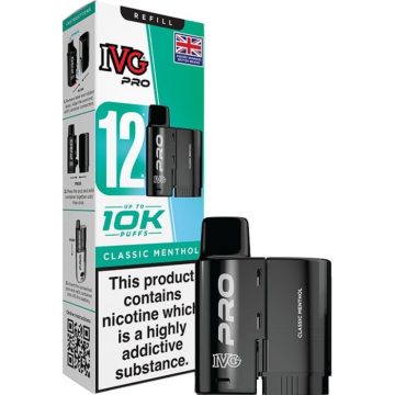 A classic menthol IVG Pro 12 pod & refill on a white background