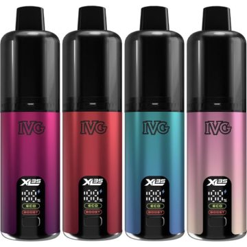 Four IVG XL35 prefilled pod vape kits on a white background